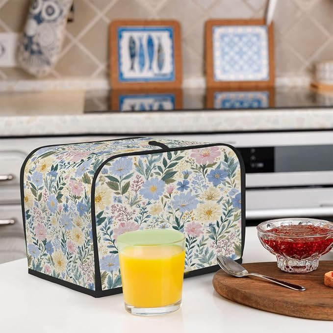 2 Slice Spring Flowers Art Toaster Cover Waterproof Dust Fingerprint Bread Machine Cover Washable Kitchen Appliance Protector For Home Kitchen Bakeware Table Decor Women Gifts