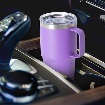 20oz Tumbler Bulk with Lid, Stainless Steel Tumbler Bulk with Handle, Metal Insulated Travel Coffee Mug Set with Handle, Double Wall Vacuum Leak Proof Tumbler Cup, Purple 6 Pack