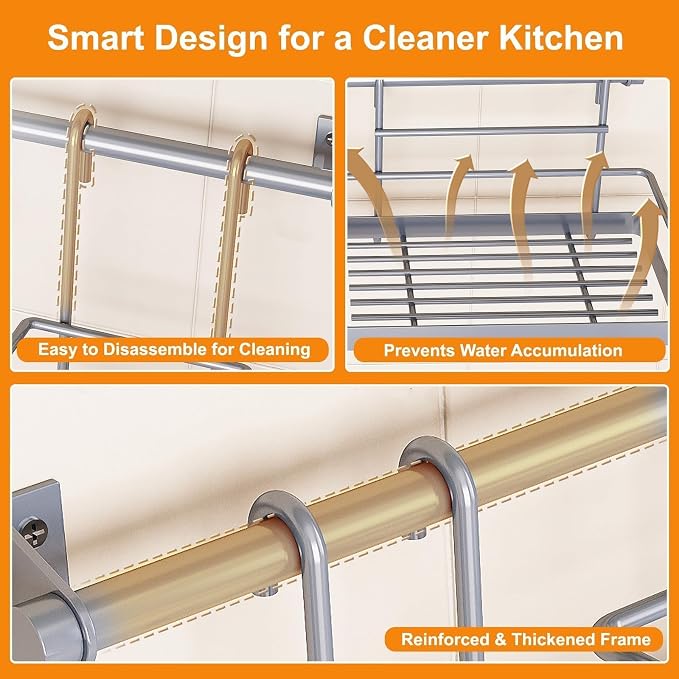 Kitchen Utensil Hanger & Spice Rack with Towel Rack Holder, 3 Sets Space-Saving Kitchen Wall Mount Shelf Storage Organizer with Hooks for Pantry, Countertop, Bathroom