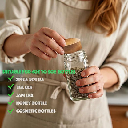 48 Pcs Spice Jar Lids Acacia Wood,Fits 4 Oz and 8 Oz Glass Spice Jars,For Square and Round Plastics Spice Jars,Jar Not Included (48)