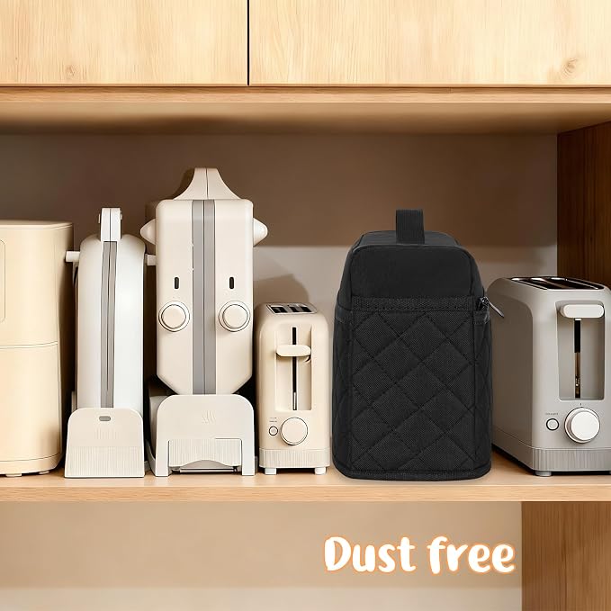 CROTIRAD Cute Slim Toaster Dust Cover Compatible with Bella 2 slice slim toaster, Hanging Thin Bread Maker Cover for Bella with Pockets and Elastic Band, Quilted Black