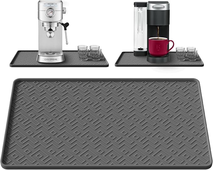 Silicone Coffee Mat with Raised Edges 17.7'' x 14.9'' Waterproof Countertop Mat, Coffee Maker Pad, Espresso Machine Mat, Heat Resistant Dish Drying Mat