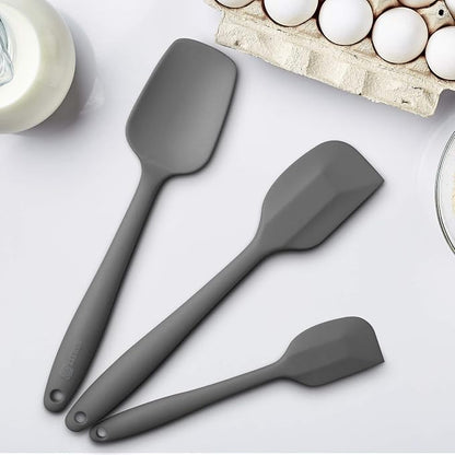 Silicone Spatula 3‑Piece Set Heat Resistant 600°F Non‑Stick Rubber Spatulas with Stainless Steel Core ALLWIN HOUSEWARE Large Spatula, Spoonula & Mini Spatula for Cooking & Baking, Grey