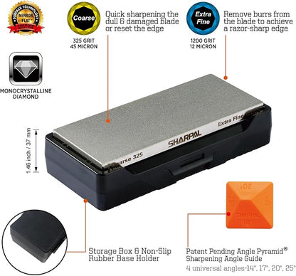 SHARPAL 156N Double-sided Diamond Sharpening Stone Whetstone Knife Sharpener | Coarse 325 / Extra Fine 1200 Grit | Storage Case with NonSlip Base & Angle Guide (6 in. x 2.5 in.) Fathers Day Gift