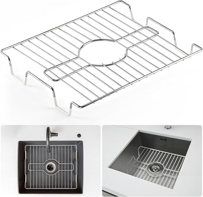 DecorRack Sink Protector for Kitchen Sink, Metal 13" x 11" Dish Rack, Protect from Stains, Damage, Scratches, Dishwasher Safe Grid, Mat, for Kitchen (1 Pack, Chrome)