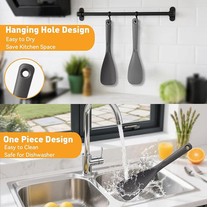 12.6" Extra Long Silicone Spatula Spoon for Nonstick Cookware, Seamless One-Piece Design Cooking Spoon with Built-in Tool Rest for Mixing, Scoop and Scrape, Dishwasher Safe, 2 Pack, Gray