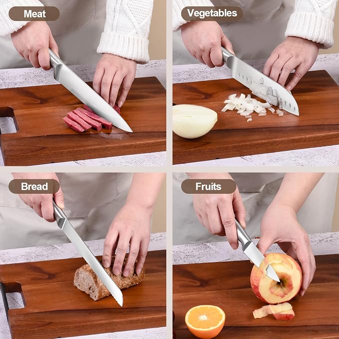 Kitchen Knife Set with Block and Sharpener, 14-Piece | High Carbon Stainless Steel, One-Piece Ergonomic Design, Wooden Black