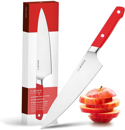 Misen 8 Inch Chef Knife, AUS-10 Japanese Stainless Steel - Red