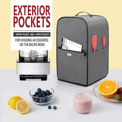 Luxja Food Processor Cover Compatible with Cuisinart and Hamilton Beach 11-14 Cup Processor, Food Processor Dust Cover with Accessories Pockets, Gray