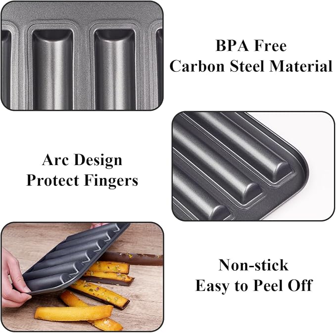 6 Cup Financier Cake Baking Pan Breadstick Biscotti Ladyfinger Donut Cookie Cornbread Stick Mini Bread Loaf Baguette Nonstick Small Muffin Cupcake Madeleine Tin Tray Mold
