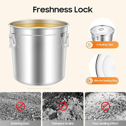 12.7Gal Stainless Steel Canister with Airtight Lid 58-73Lbs Flour Storage Containers for Kitchen Metal Rice Bucket Coffee Canister Dog Food Container Milk Can w/Handles&Sealing Buckles (48L)