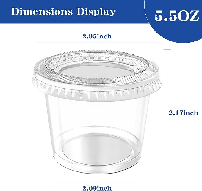 400 sets 5.5 oz Portion Cups with Lids, Jello Shot Cups with Lids, Bulk ＆ Clear Sauce Cups for Meal Prep, Disposable Small Plastic Containers for Salad Dressing, Condiment, Snacks