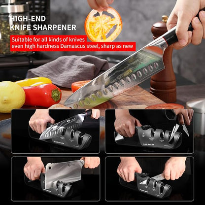 MAD SHARK Knife Sharpener, 6 Adjustable Sharpening Angle, Coarse & Fine Knife Sharpener Tool, Handheld Manual Knives Sharpener for Kitchen Knives, Pocket , Scissors, LARGE, Black