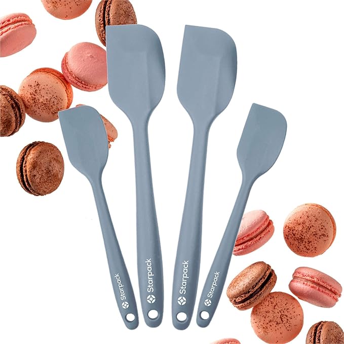 Starpack 'Scrape and Stir' Silicone Rubber Spatula Set (4-Piece) - LFGB Non Toxic, 600°F Heat Resistant, BPA-Free - One-Piece Kitchen Baking Spatulas - Dishwasher Safe for Nonstick Cookware Light Blue
