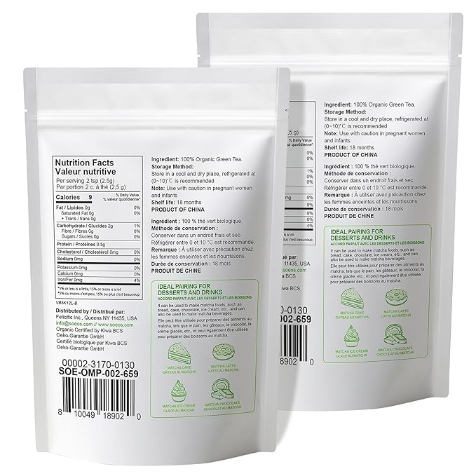 Soeos Organic Matcha Powder, Matcha Green Tea Powder, 2 oz (2 Pack), Total 4 oz, Antioxidant-Rich Matcha Powder for Lattes, Smoothies and Baking, Recyclable Bags