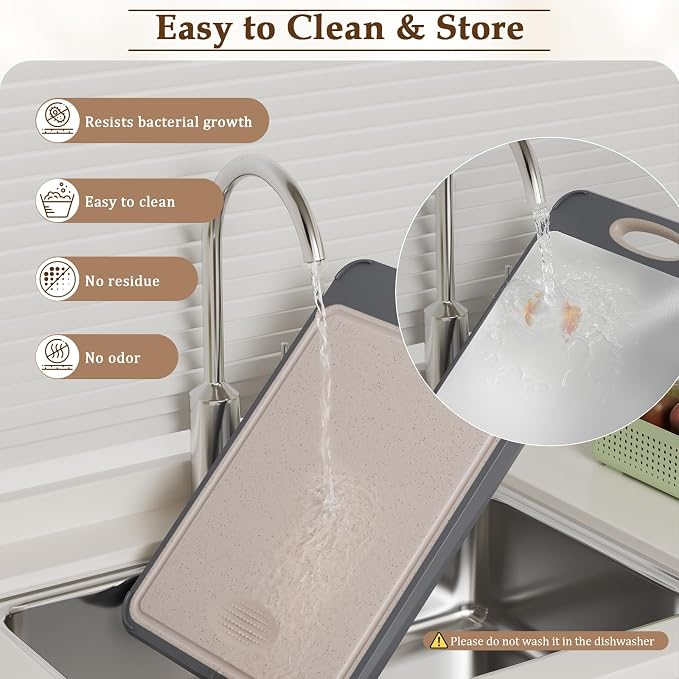GUANCI Cutting Board for Kitchen, Non Toxic 2-in-1 Double Sided Design, 304 Food Grade Stainless Steel & Wheat Straw PP Chopping Board for Meat & Vegetables, Durable Kitchen Essential, Large 16”×11”