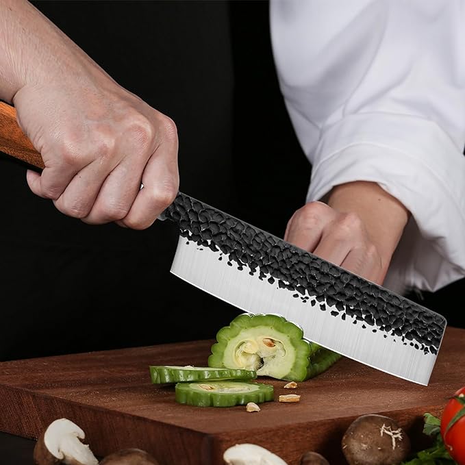 RASSE Japanese Nakiri Knife 7" Kitchen Knife Sharp Meat Cleaver and Vegetable Kitchen Knives Hand Forged High Carbon Japanese AUS-8 Stainless Steel Chef Knife with Rosewood Handle & Gift Box