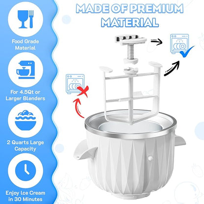 Ice Cream Maker Attachment for KitchenAid Stand Mixers, 2 Quart Ice Cream & Sorbet Gelato Maker Attachment - Fits 4.5QT and Larger KitchenAid Stand Mixers by GVODE