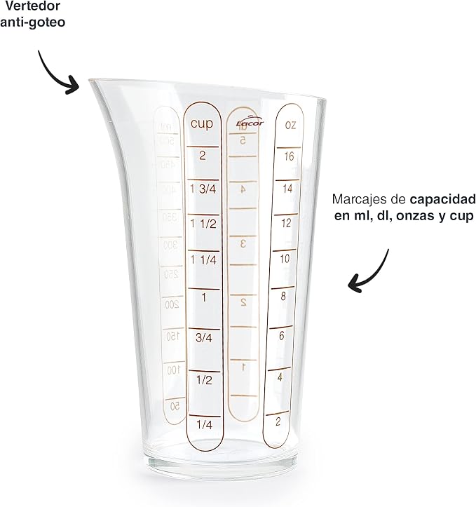 Lacor - 67075 - Basic Measuring Cup, Container with Measurements, Liquid Meter, Highest Quality Plastic, BPA Free, 8.5 cm, 0.5 L
