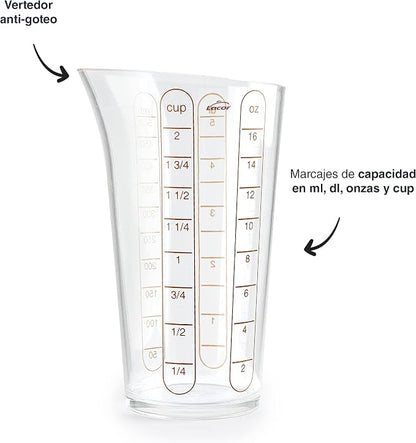 Lacor - 67075 - Basic Measuring Cup, Container with Measurements, Liquid Meter, Highest Quality Plastic, BPA Free, 8.5 cm, 0.5 L