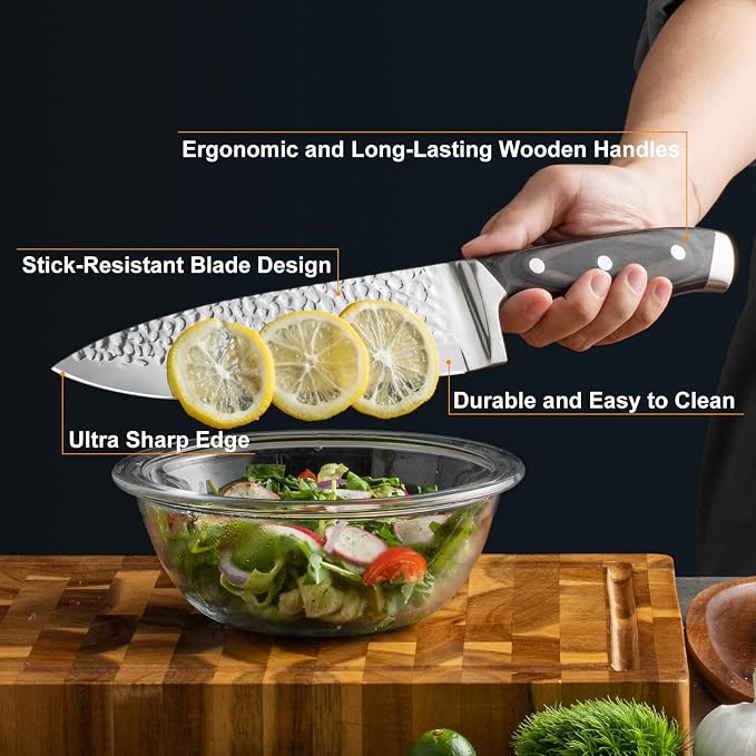 Kitchen Knife Set with Block, 15-Piece Professional Stainless Steel Sharp Knives Set for Kitchen with Built-in Sharpener, Ergonomic Wooden Handle, Full Tang Forged Triple Rivet, Boxed Knife Set