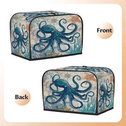 2 Slice Octopus Ocean Vintage Toaster Cover Waterproof Dust Fingerprint Bread Machine Cover Washable Kitchen Appliance Protector For Home Kitchen Bakeware Table Decor Women Gifts