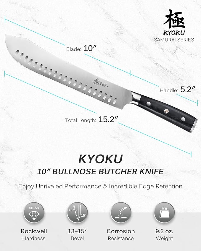 KYOKU Samurai Series Knife Japanese Style1 (Bullnose Butcher Knife, 10")