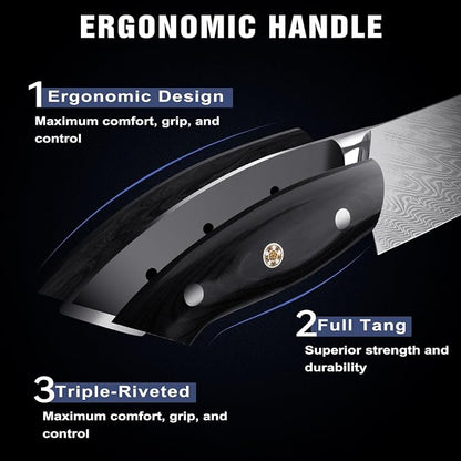 8 Inch Chef Knife, Japanese-Style VG10 Damascus Kitchen Knife, 67-Layer Forged Blade with Black Wood Handle, Razor Sharp Cooking Knife for Meat, Vegetables & Fruit