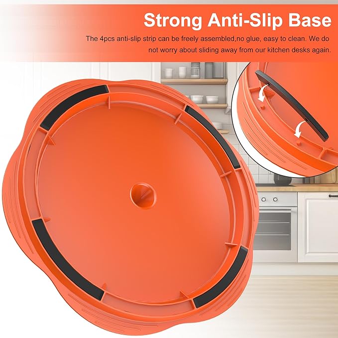 Orange trash bin with black anti-slip strips on a white background
