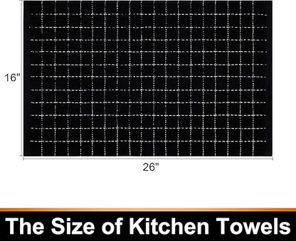 Mordimy 100% Cotton Terry Cloth Kitchen Towels, Super Soft and Absorbent Dish Towels for Drying, Checkered Designed Hand Towels for Kitchen, 16 x 26 Inches, 8 Pack, Black