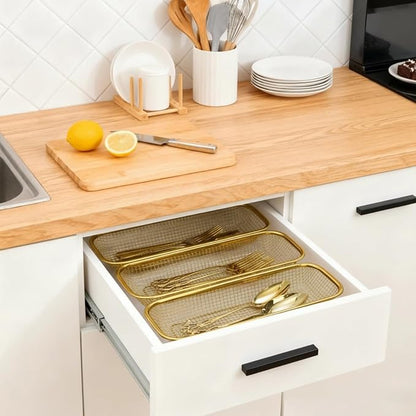 6 Pack Gold Silverware Kitchen Drawer Organizer, Stainless Steel Silverware Tray for Drawer, Utensil Holder for Party, Cutlery and Flatware Basket for Knife, Fork, Spoon, 12 × 5 × 2IN