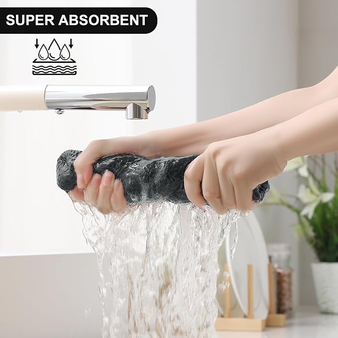 Homaxy 100% Cotton Kitchen Towels and Dishcloths Set, 12 x 12 Inches and 13 x 28 Inches, Set of 12 Bulk Kitchen Towels Set, Ultra Soft Absorbent Dish Cloths for Washing Dishes, Black
