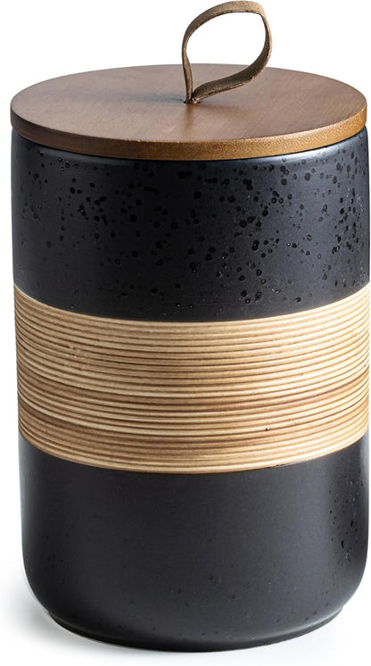 Miamolo Large Storage Containers with Lids, Ceramic Coffee Container Kitchen Food Storage Jars for Spice Sugar Tea Bag, Stackable Decorative Jars for Counter, Black & 61 fl.oz