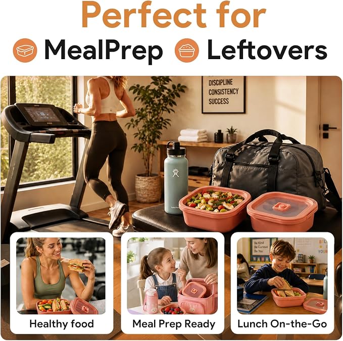 3 Pack Food Storage Containers with Easy-Open Vent Lids, Leak Resistant BPA-Free Meal Prep Containers, Microwave Freezer Dishwasher Safe, Stackable Food Containers,Brick Red，17oz 34oz 51oz