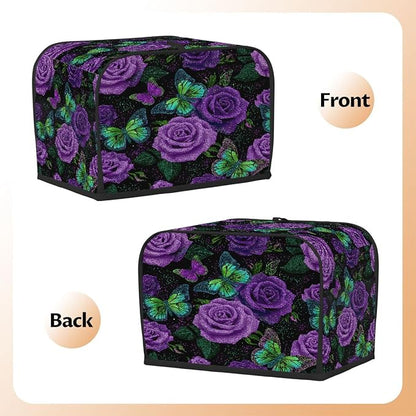 4 Slice Purple American Flower Toaster Cover Waterproof Dust Fingerprint Bread Machine Cover Washable Kitchen Appliance Protector For Home Kitchen Bakeware Table Decor Women Gifts
