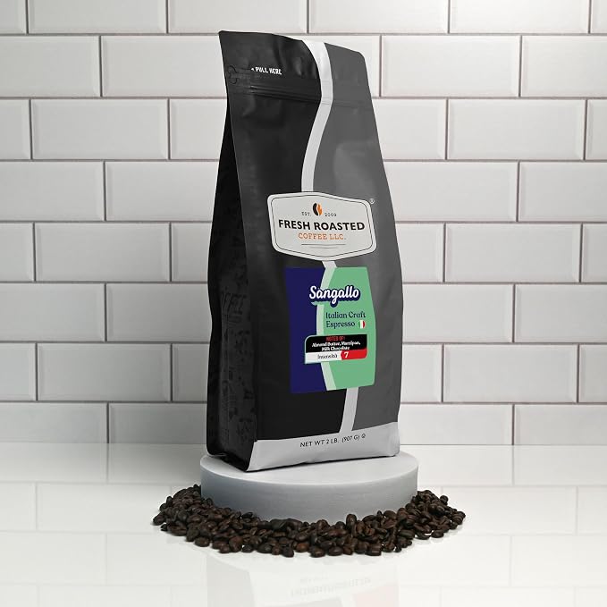Fresh Roasted Coffee, Sangallo Italian Craft Artisan Blend Whole Bean Coffee, Medium Roast, Kosher, 2 lb (32 oz)