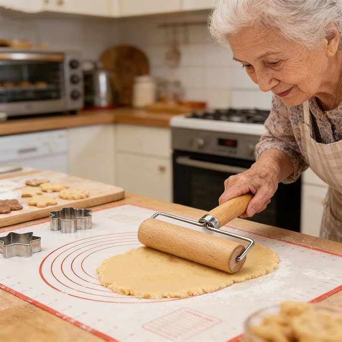 Small Rolling Pin Set of 2 - Mini Wooden Dough Roller with Ergonomic T-Handle for Baking, Pizza, Pasta & Crafts, Natural Solid Wood (5.4" & 6.3")