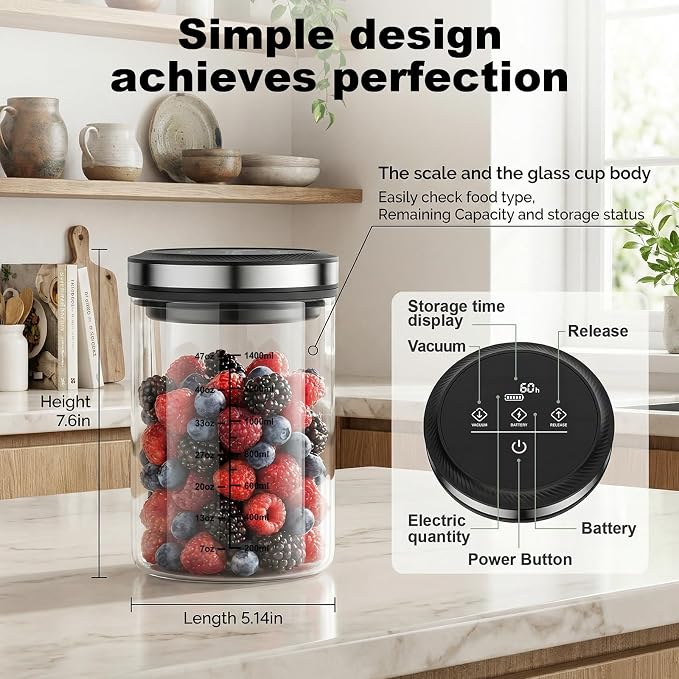 GVODE Airtight Coffee Canister with Digital Timer Display, 1.6L Borosilicate Glass Coffee Storage Container - Vacuum Sealed, 4500Hr Freshness Lock, for Beans, Grounds, Tea, BPA Free, Dishwasher Safe