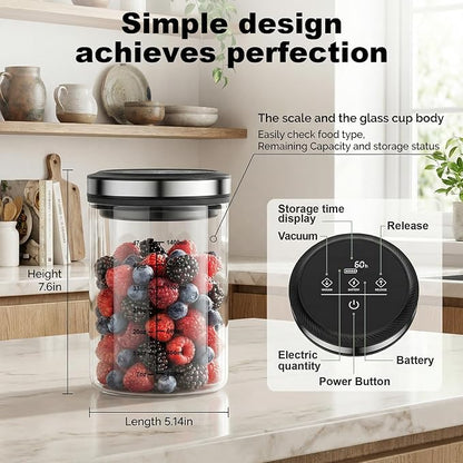 GVODE Airtight Coffee Canister with Digital Timer Display, 1.6L Borosilicate Glass Coffee Storage Container - Vacuum Sealed, 4500Hr Freshness Lock, for Beans, Grounds, Tea, BPA Free, Dishwasher Safe