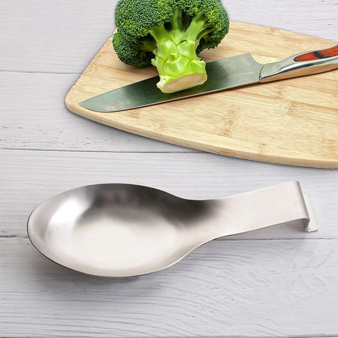 VanlonPro Stainless Steel Spoon Rest, Spatula Ladle Holder, Stainless Steel Utensil Spoon Rest Holder, Brushed Finish, Dishwasher Safe 9.8 x 3.7 Inch (Silver 2PCS)