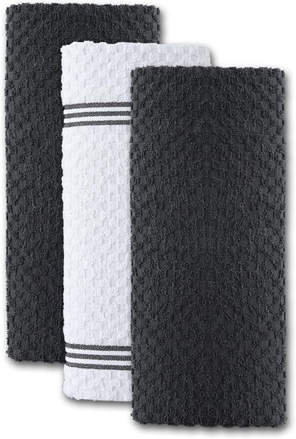 Infinitee Xclusives Premium Kitchen Towels – Pack of 3, 100% Cotton |15 x 25| Inches Absorbent Dish Towels - Terry Kitchen Dishcloth Towels - Grey Dish Cloth for Household Cleaning