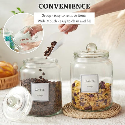 FyndraX Half Gallon Large Glass Jars with Lids, Airtight Storage Clear Containers for Kitchen, Laundry Room and Pantry Food Organization, Set of 4