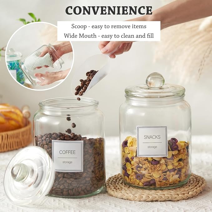 FyndraX Half Gallon Large Glass Jars with Lids, Airtight Storage Clear Containers for Cookie, Candy, Flour, Sugar, Coffee, Food Organization Canisters for Kitchen, Laundry Room and Pantry, Set of 2