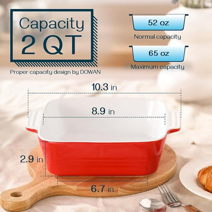 DOWAN 8x8 Baking dish, Square Baking Pan, Ceramic Casserole Dishes for Oven, Cake Pan with Handle, for Brownie, Lasagna, Casserole, 2 Quart, Home Gift, Wedding Gift, Red