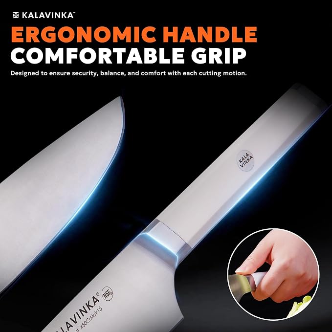 8 Inch Razor Sharp Chef Knife, High Carbon German Steel Blade with Comfortable Grip, Ideal for Meal Prep with Gift Box and 3.5 Inch Paring Knife, BBQ Knife (RUPA)