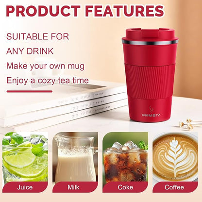MOMSIV 12oz Travel Mug, Insulated Coffee Cup with Leakproof Lid, Vacuum Stainless Steel Double Walled Reusable Tumbler for Hot and Cold Water Coffee and Tea