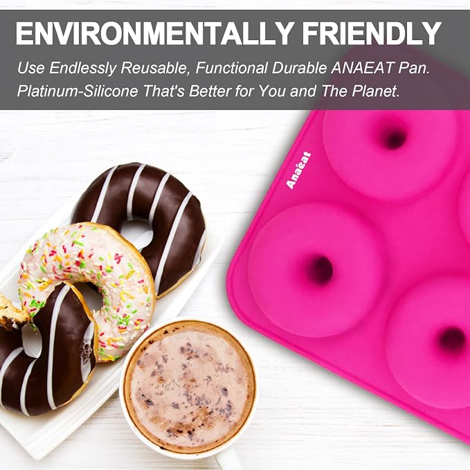 Anaeat 3 Pack Donut Pan Silicone Baking Mold, Just Pop Out! Non-Stick Doughnuts Baking Pans BPA Free for 6 Full-Size Donuts, Muffin, Cake Biscuit Bagels - Oven & Dishwasher Safe (Multicolor)