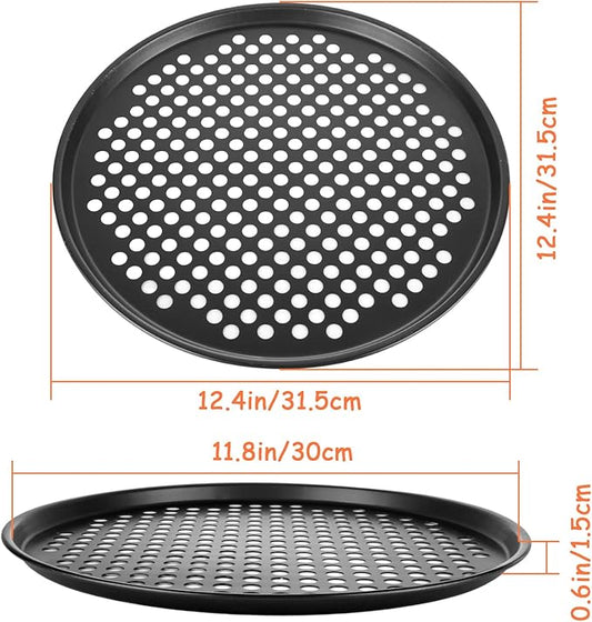 YOUNTHYE 6PCS Pizza Pan with Holes 12 inch Round Pizza Pan Set Nonstick Pizza Baking Pan Carbon Steel Pizza Tray Black Pizza Crisper Pan for Home Baking Kitchen