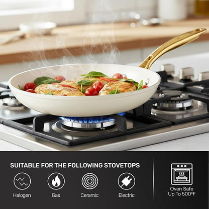GOTHAM STEEL 15 Pc Ceramic Pots and Pans Set Non Stick, Kitchen Cookware Sets, Pot and Pan Set, Ceramic Cookware Set, Non Toxic Cookware Set, Non Stick Pots and Pan Set Dishwasher Safe, Cream White…