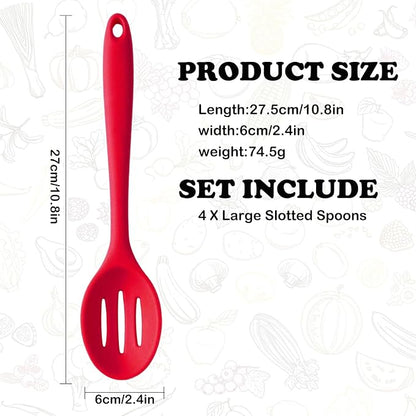 Linwnil 4 Pieces Silicone Slotted Spoons,10.6 Inch Nonstick Mixing Serving Spoons for Kitchen Cooking Bake Stir Draining Tool (2, Red)